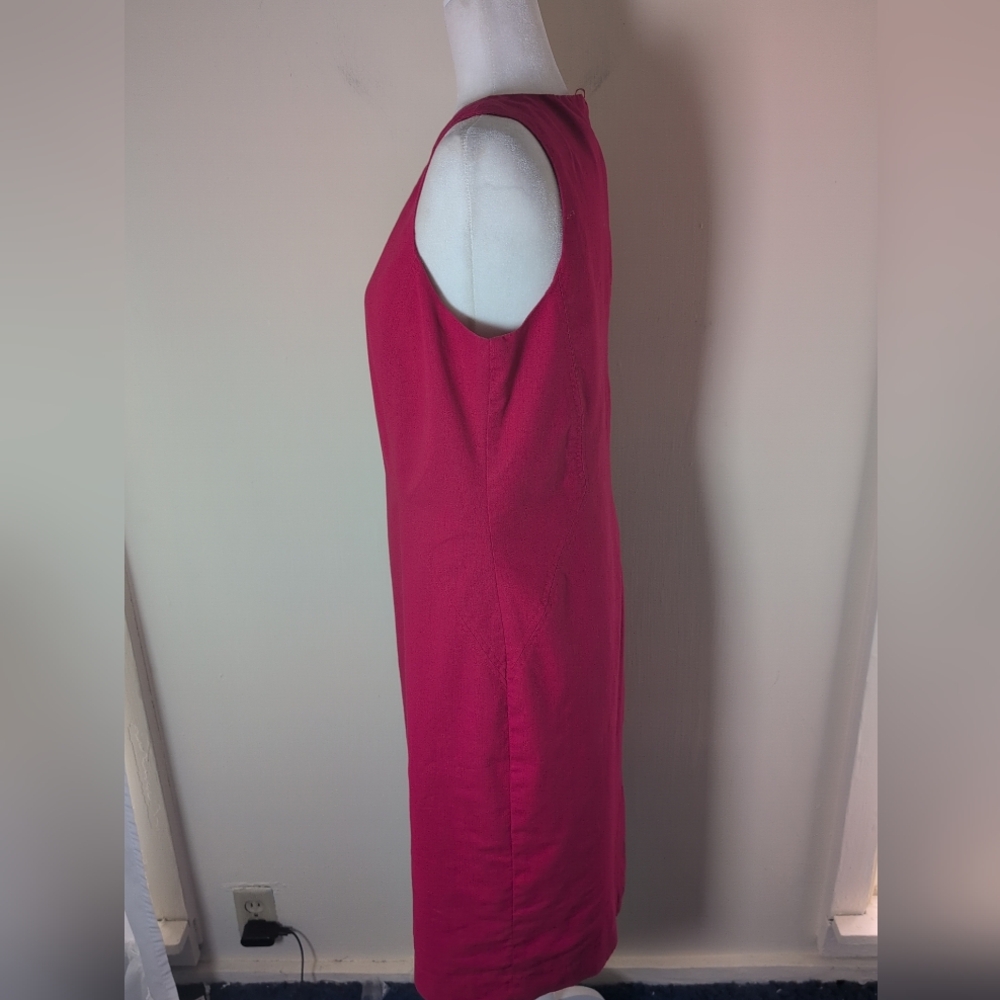 J. G. Hook Women's Sheath Dress 10 Red Linen/Cotton Lined Knee Length Classic - Picture 5 of 12